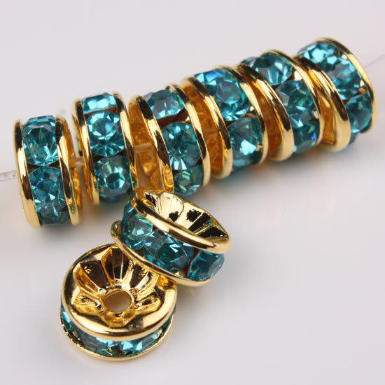 10MM Wheel-Shaped Cyan Rhinestone Crystal Spacer Beads Jewelry Findings, Rondelle Beads, 100pcs/lot