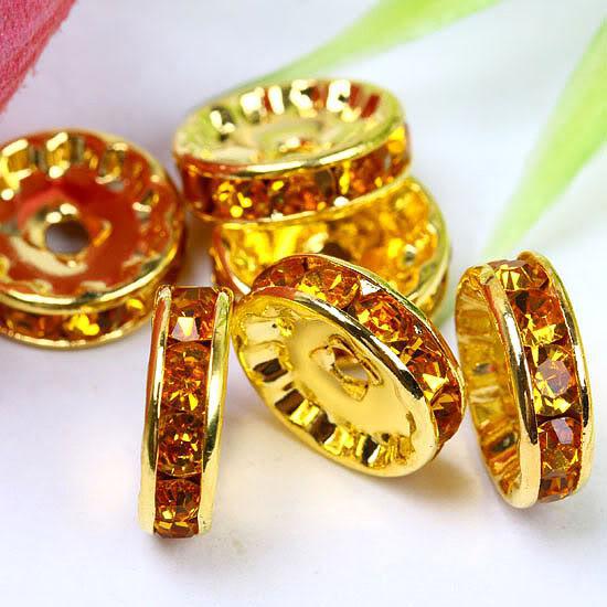 Free Shipping Promotion 12mm 50pcs/lot Golden Rhinestone Spacer Finding Loose Circle Beads