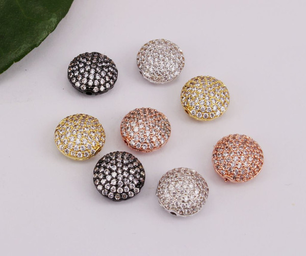 HOT 20Pcs 11mm Micro Mix plated Oblate/Round Copper Metal White CZ /Zircon beads connector pendant / bracelet / necklace , Jewelry Findings