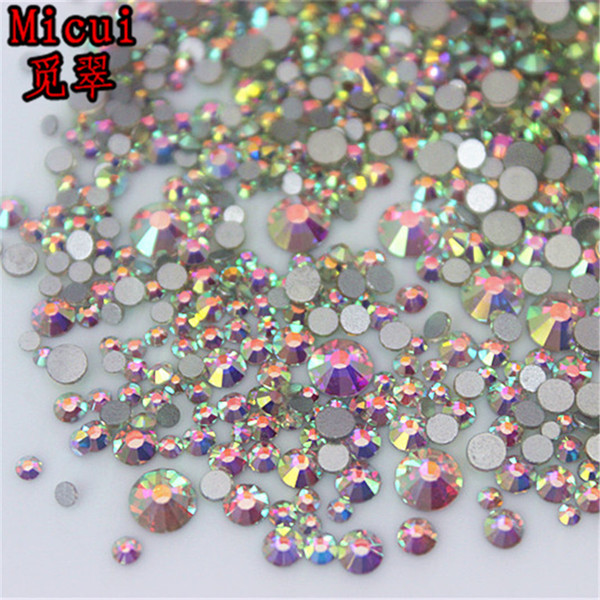 Micui 1440pcs Mix 6 Size Glass crystal AB Rhinestones Flat Back Round Nail Art Stones Non Hotfix Strass Crystals for DIY MC992