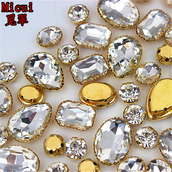 Micui 30PCS Glass Sew On Rhinestones with Gold Copper Claw Crystal Sew On Claw Rhinestone Glitter Strass For Clothes ZZ735