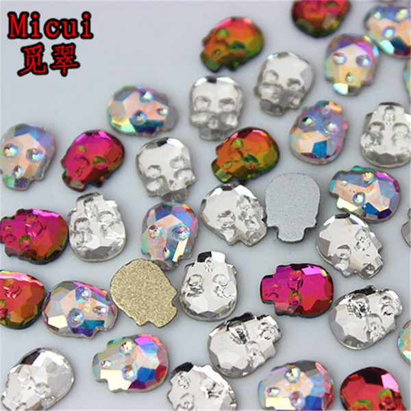 Micui 100PCS 6*8mm Skull Non HotFix Flatback Crystals Glass Rhinestones Stone Nail Rhinestone Strass For Clothes Applique ZZ713