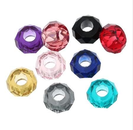 JLN Wholesale 100 PCS 8*14 mm European Big Hole Beads faceted Glass Lampwork Crystal Beads for Jewelry Making DIY Charm Bracelet