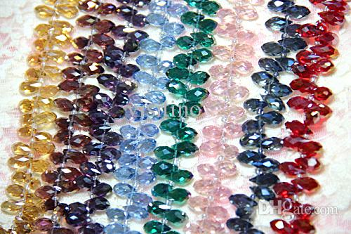 Wholesale 900pcs/lot 6x12mm Glass beads Mixed Color Briolette Pendants Crystal Teardrop Beads Free Shipping