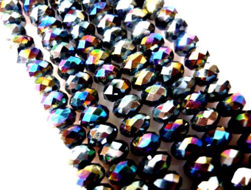 Free Shipping 3*4mm,4*6mm,6*8mm Faceted Black AB Crystal Loose Bead 15