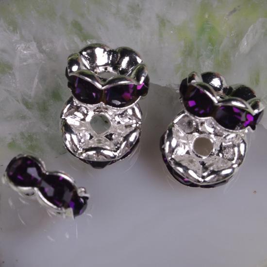 8MM Purple Rhinestone Crystal Spacer Bead Findings, Wave-shaped Rondelle Spacer Beads--100PCS