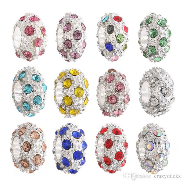 Fashion DIY Crystal Beads Silver Round CZ Diamond Charm Beads Fit Original Bracelet 12 colors Crystal Silver Beads