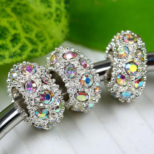 AB Crystal Silver Plated Big Hole Spacer Bead Crystal Loose Bead Fit Charm Bracelet 200pcs