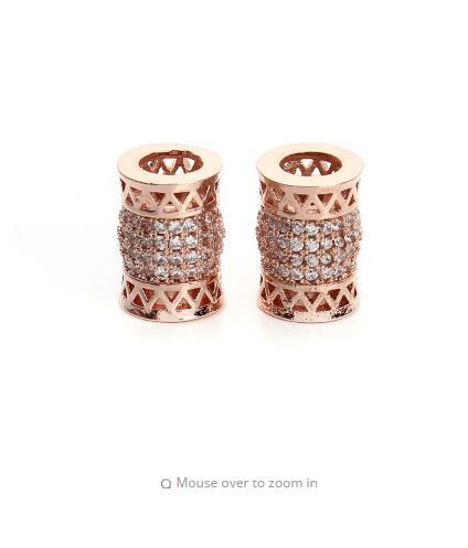 2pcs/lot Rose Gold/Rhodium/Gold Color Hollow Bead with Crystal Charm Beads Big Hole Bead for Necklace DIY Jewelry Making F3211