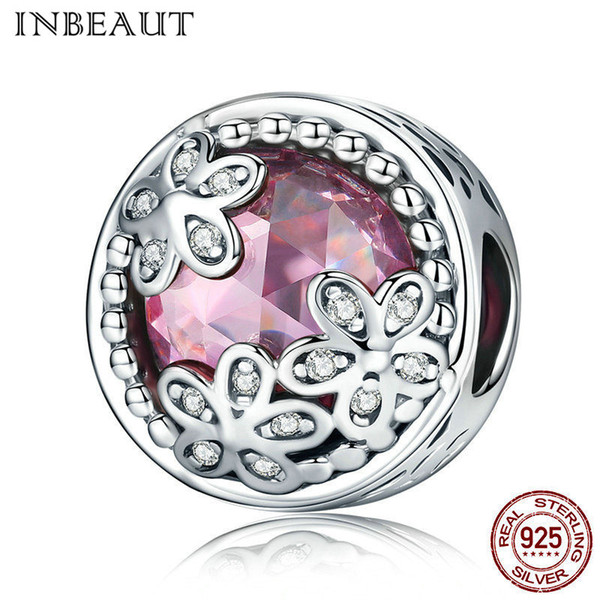 INBEAUT Flower opens elegant S925 sterling silver fittings with zircon beads Fit Pandora Bracelet