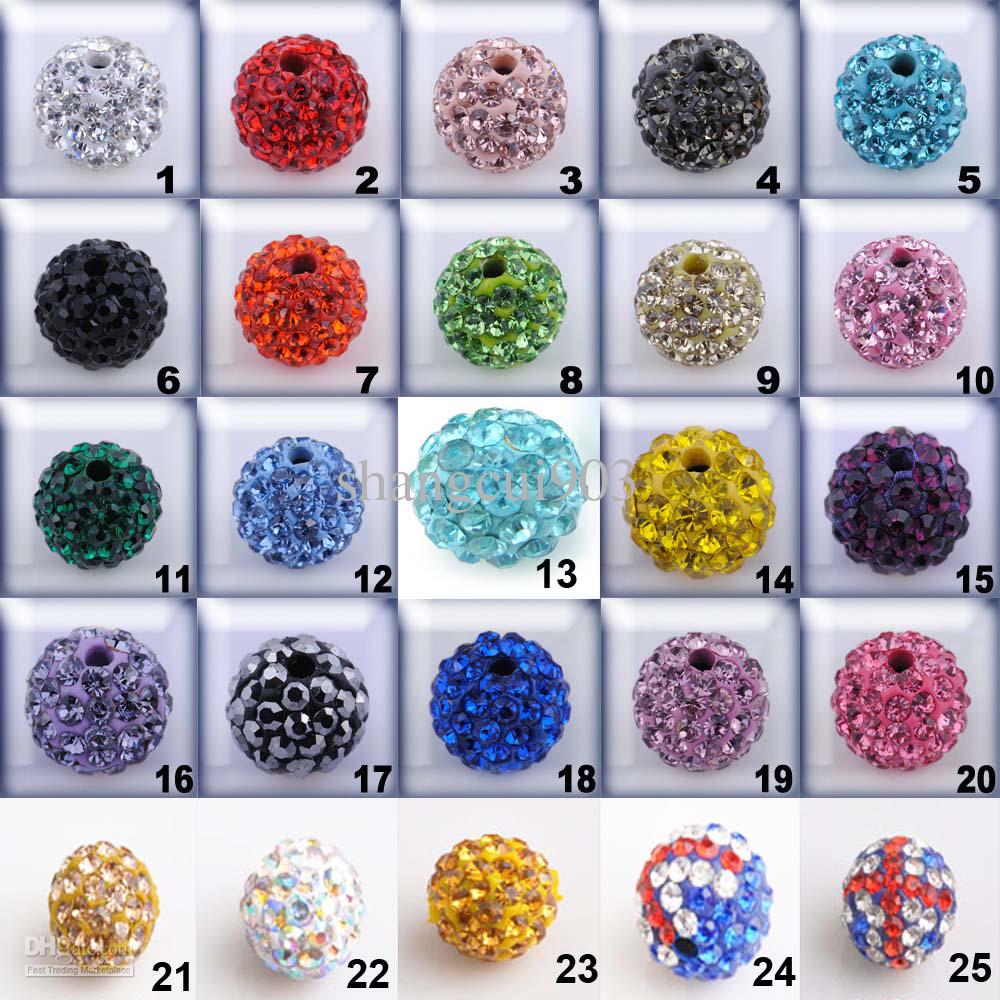 300pcs Fashion Beads 10mm Mixed Colors Sparkly Disco Crystal Beads Clay Ball Rhinestone Beads