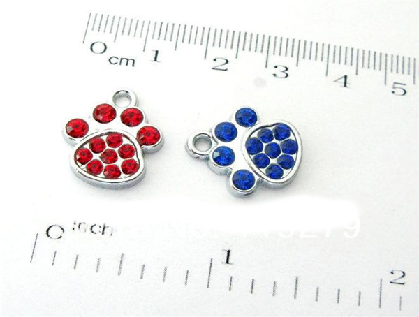 wholesale price list free shipping Mix colors 50pcs Paw Hang Pendant Charms DIY accessory Zinc alloy rhinestone