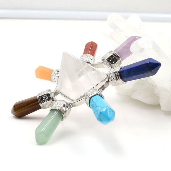 Silver Plated Reiki Natural Rock Crystal Pyramid 7 Chakra Energy Generators Crystal Points Healing Reiki Balancing