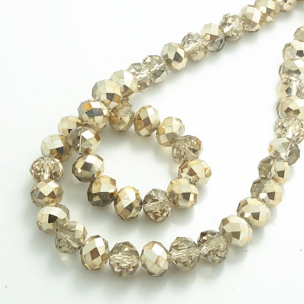 Wholesale Half Plated Rondelle Faceted Crystal Glass Loose Spacer Beads 3mm 4mm 6mm 8mm 10mm light Champagne gold free shipping