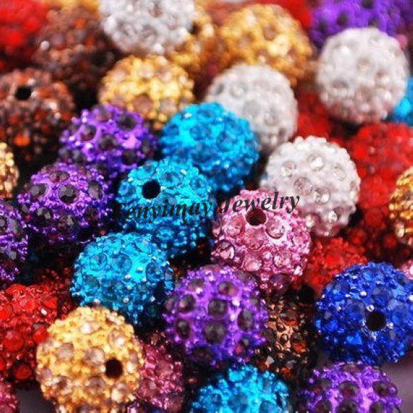 10MM Rhinestone Spacer Beads Pave Disco Ball Beads Free Shipping 180pcs Mixed Color