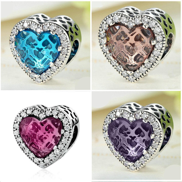 Heart 925 Ale Sterling Silver Plated Big Hole Loose Beads European Charm Bead Fit Pandora Bracelets&Necklace Jewelry DIY Accessories