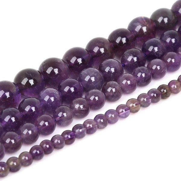 8mm Hot 4/6/8/10mm Natural Stone Beads Round Purple Stone Loose Beads For Jewelry Making Strand 15