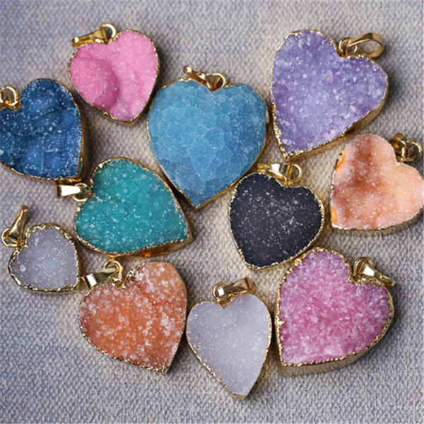 DIY Lovely Heart Shape Pendant Natural Crystal Stone Dyed Loose Beads Gemstones for Bracelet Necklace Jewelry Making Finding