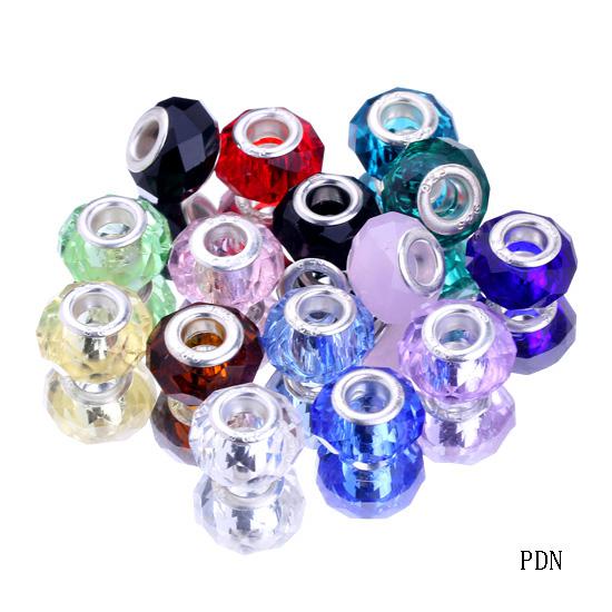 New 10pcs Crystal Faceted European Loose Beads For Bracelet DIY Pure Stopper Charms Big Core 7Colors Pick PDN*10