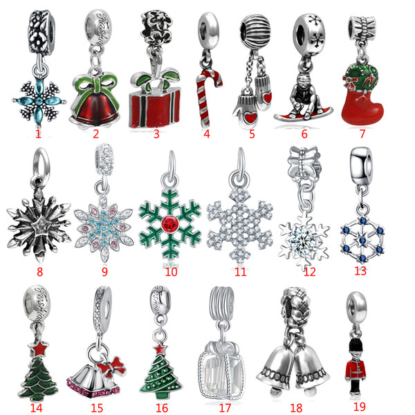 MIX 19 styles Christmas Pop Pendant Ornaments Alloy Christmas Tree Snowman Santa Claus Pendants for DIY Bracelets Accessories Big Hole Beads