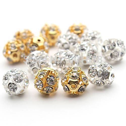 30pcs/lot 6mm/8mm/10mm Gold/Silver Round Pave Disco Ball Beads Rhinestone Crystal Spacer Beads for DIY Jewelry Findings F2419