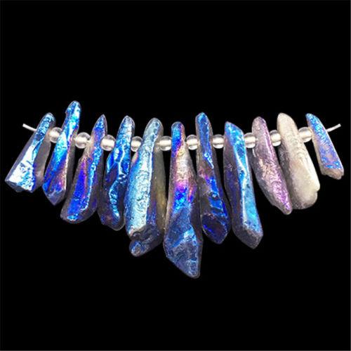 11pcs Blue Titanium Crystal Agate Druzy Quartz Geode Stone Pendant Bead Set