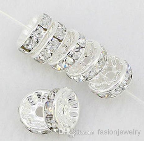 10mm 300 pcs/lot white Clear Crystal Rhinestone Rondelle Spacer Beads, Silver Plated Jewelry Findings Rondelle Spacer Loose Bead Findings