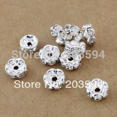 1000pcs Silver Plated flower Side Crystal Rondelle Spacers Beads 8mm