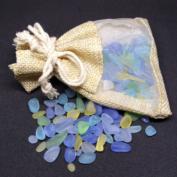 100 PCS or 1/8 Lb Beach Sea Glass, 8-12 mm Un-drilled Beads for Jewelry Making DIY Decor Craft with Linen Purse by JCT ECO