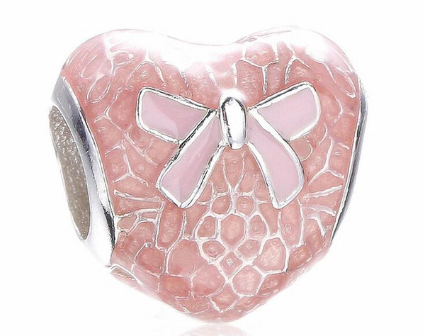 2017 New Valentine's Day Gift Pink Heart Charm Fit For Pandora Bracelet DIY Bead Charm 925 Sterling Silver Jewelry