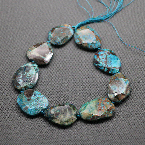 15.5inch 9PC 1Strand Aqua Sea Ocean Jasper Beads, 25-35mm Natural Jewelry Gemstone Drusy Druzy Agate Necklace Pendant Necklaces Connector