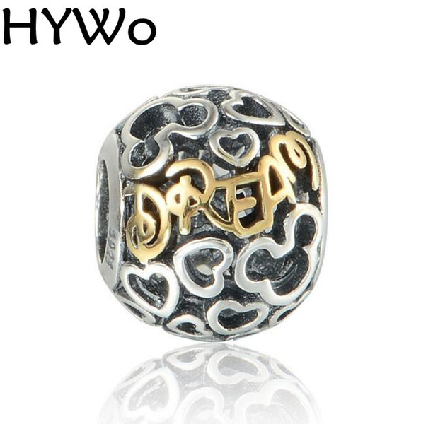 HYWo Brands Disny Heart Dream Beads Fits Pandora Charms diy Bracelet Beads 925 Sterling Silver & 14K Real Gold Jewelry wholesale