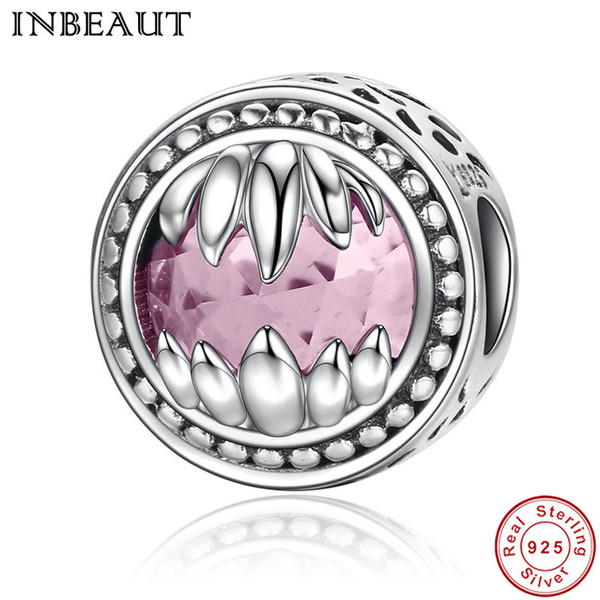 INBEAUT Real 925 Sterling Silver Animal Guardian Beast Pink Crystal Beads Fit Pandora Bracelet Jewelry Gift