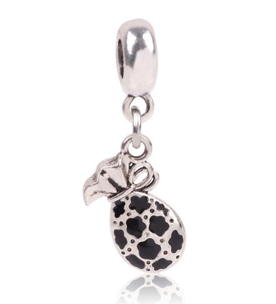 White Flower Black Murano Glass Beads Fit Original Silver Charm Bracelet Necklace DIY Jewelry Making hot sale