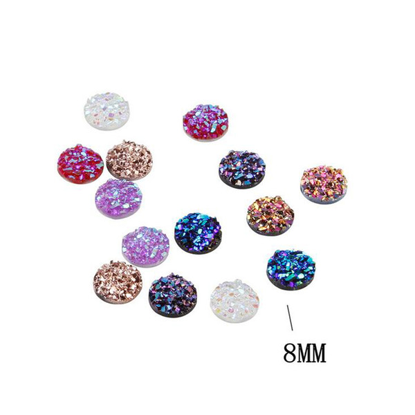 8 COLOR 8mm Dia Round Faux Druzy Resin Cabochon Drusy Cameo Seals Flat Back Cabochon Supplies for Kenda earrings Kate Jewelry Finding