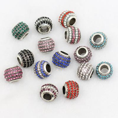 DIY accessories Fit for Pandora Style Bracelet alloy full diamond loose beads manual leather rope beads factory direct sales