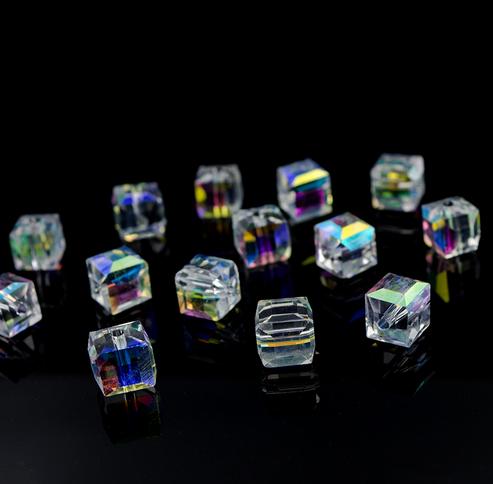 300pcs AB Color Crystal Square Beads For Jewelry Making Decorative Glass DIY Beads Material Crystal Cube Beads 4 6 8mm