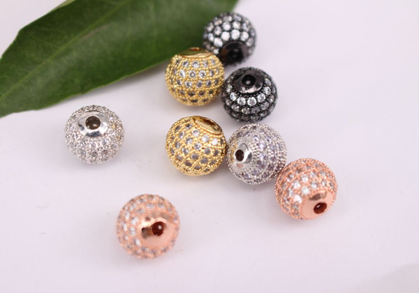 HOT 20Pcs 6/8/10/12mm Micro Mix plated Round Copper Metal White CZ / Zircon beads connector pendant /bracelet /necklace , Jewelry Findings