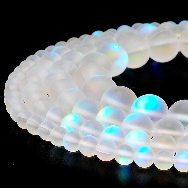 6/8/10/12mm one strand Round Moonstone Matte Crystal Glass Beads Aura for Jewelry Making