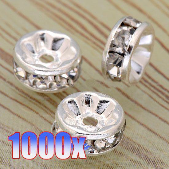 6MM Wheel-Shaped Silver Plating, Clear Crystal Rhinestone Rondelle Spacer Beads Findings-1000PCS