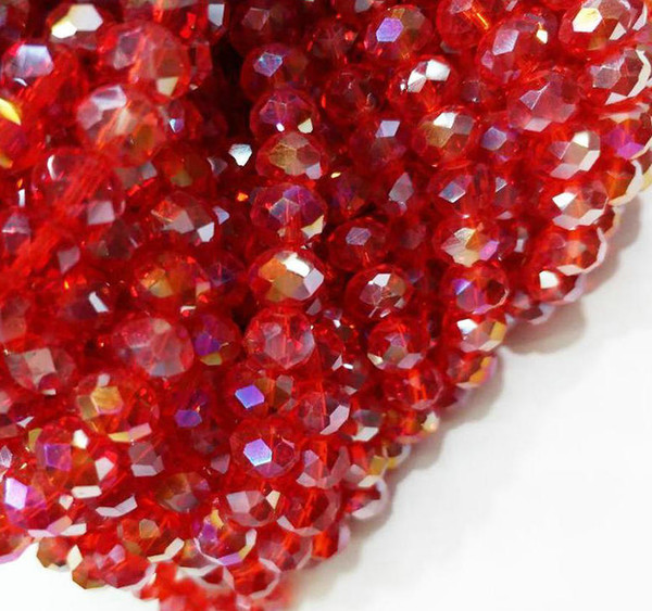 100pcs/lot 4MM RED AB Faceted Crystal rondelle spacer Beads DIY Jewelry making