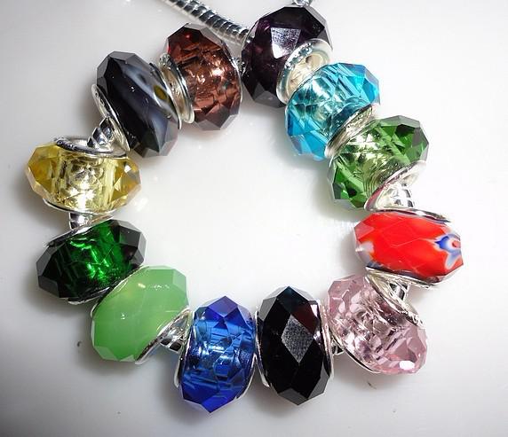 300pcs Faceted Crystal Murano Glass Bead Clear Loose Silver Plated Beads fit Charm Bracelet