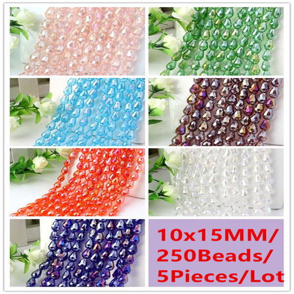 250Beads/5Pieces/Lot 10x15MM AB Color Teardrop Waterdrop Crystal Spacer Beads DIY Accessories Jewelry/Decoration Blue/Green/Red/Purple/White