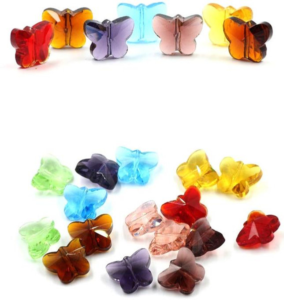 butterfly Crystal pendant charm DIY beads for jewelry making 10mm with hole in middle mixed colors