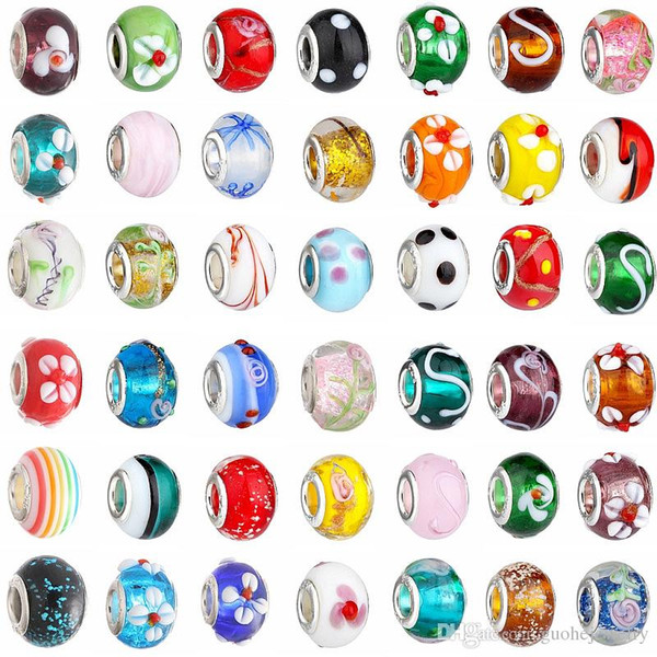 New Glass Beads Charms European Murano Glass beads Large Big Hole Rroll Beads Fit For Charm Bracelets&Necklace Mix Color