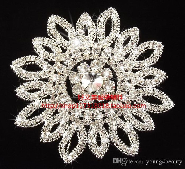 free shipping 1pc 11.5cm round trims stunning clear rhinestone applique big flower wedding dress hat bra bag costume sewing.