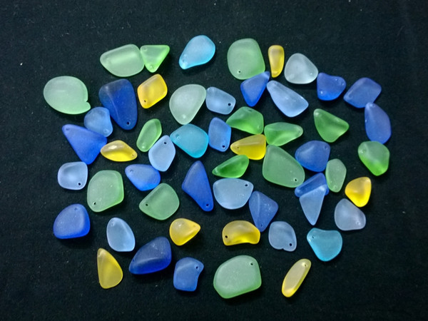 12 Pcs 15-20 mm Beach Sea Glass Beads Free Form Nugget Drilled for Jewelry Charm Pendant Crafted (Blue Collection),Plus FREE Gift Package JC