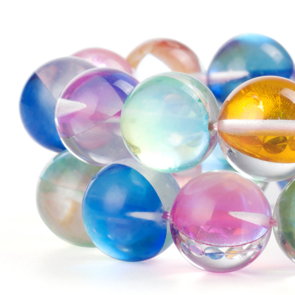 Glossy Round Spectrolite Moonstone Mixed Rainbow Colors Crystal Glass Beads Aura Iridescent for bracelets DIY Jewelry Making 6/8/10/12mm