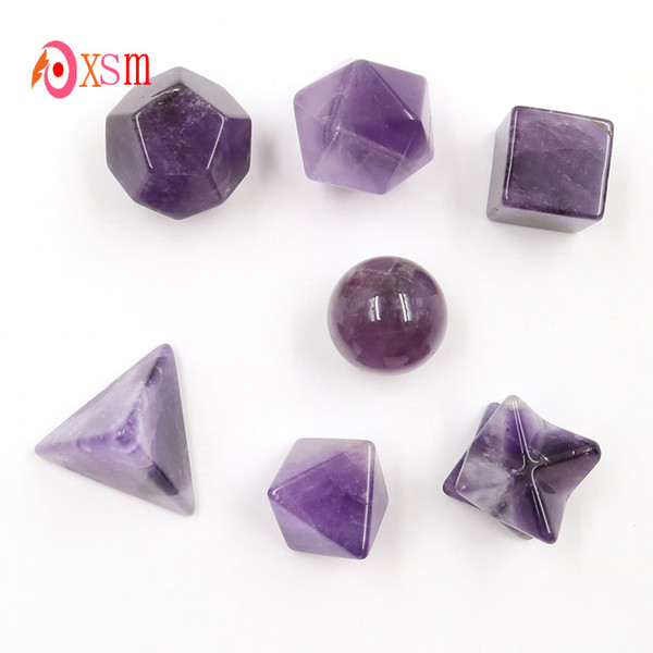 xinshangmie Carved 7 Pcs Amethysts Platonic Solids Sacred Geometry Symbols with Merkaba Star Crystal Reiki Healing Balancing Set