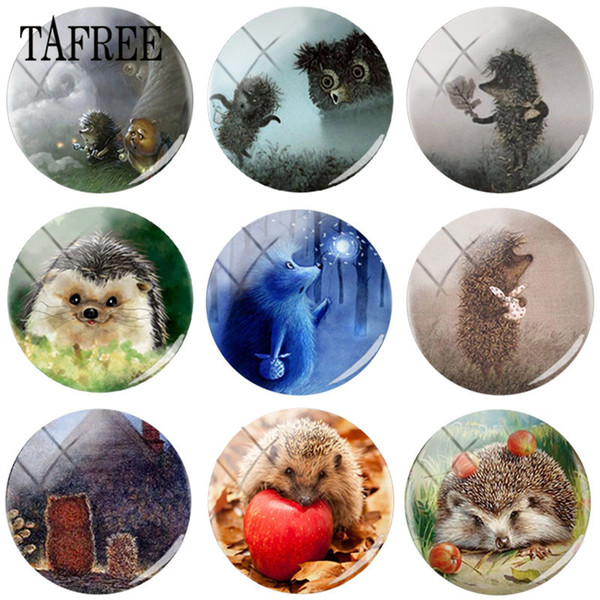 TAFREE Hedgehog In The Fog Art Picture Glass Cabochon 25 MM DIY Round Bead Jewelry For Pendant Necklace Keychain Accessories